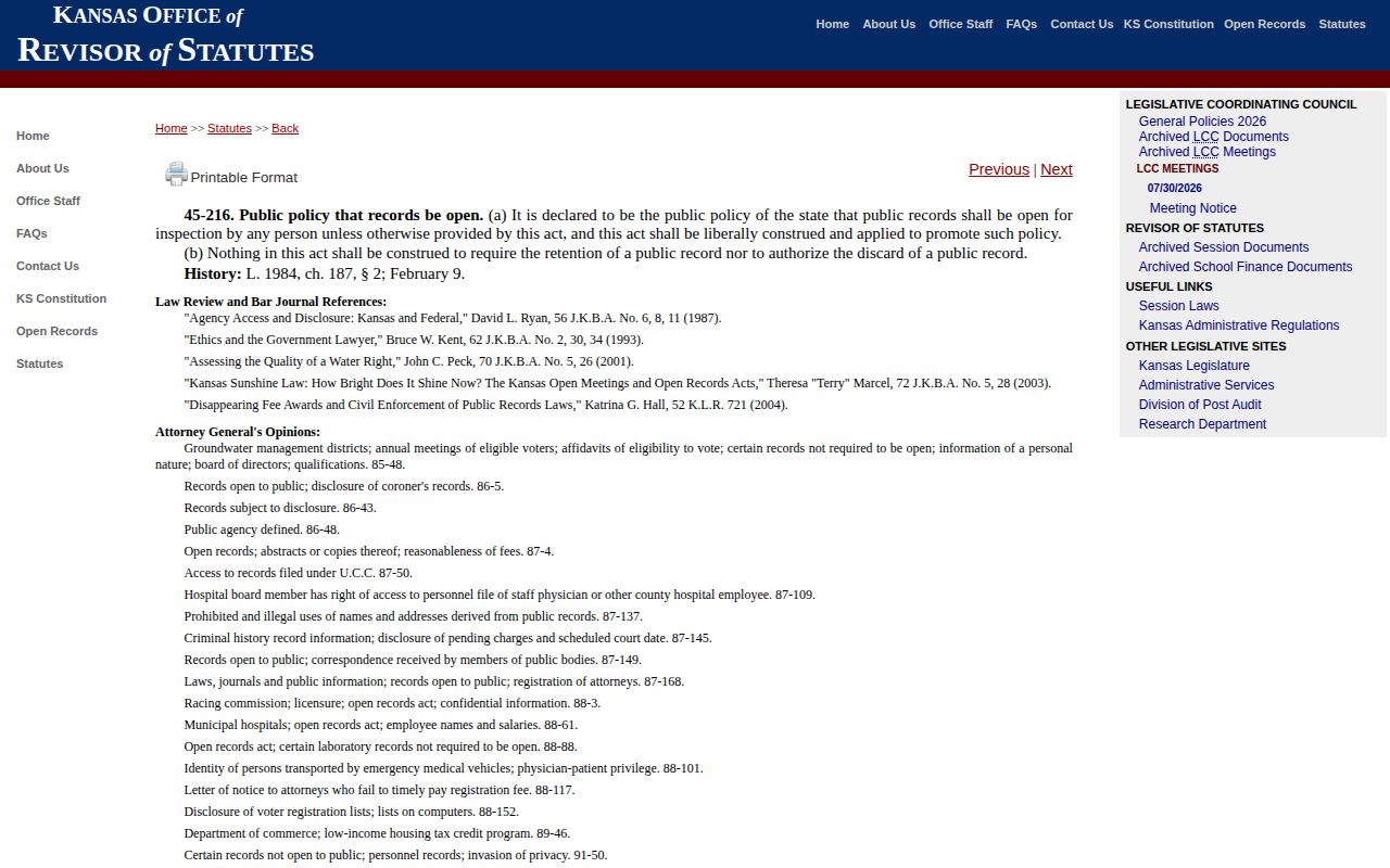 Kansas public-records policy for Anderson County 72-hour releases