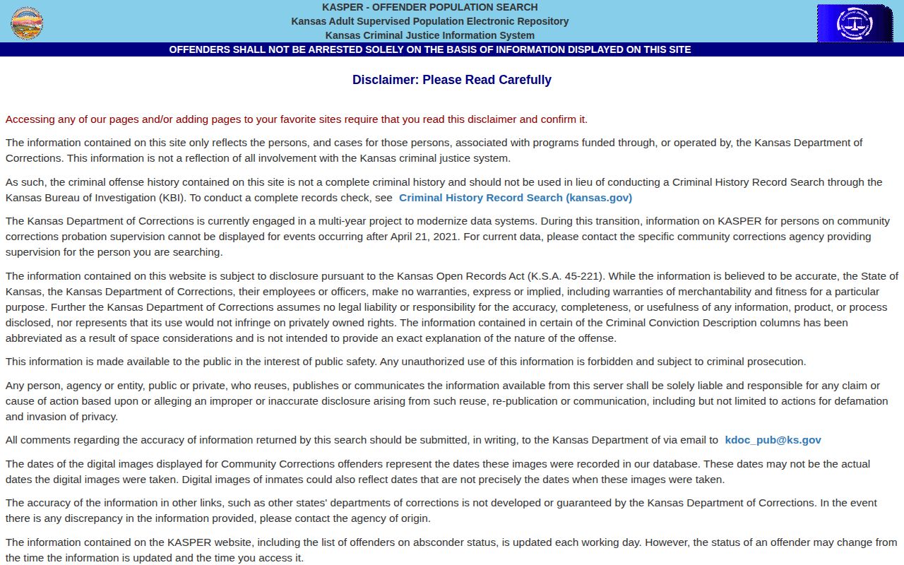 KASPER Kansas offender search entry screen