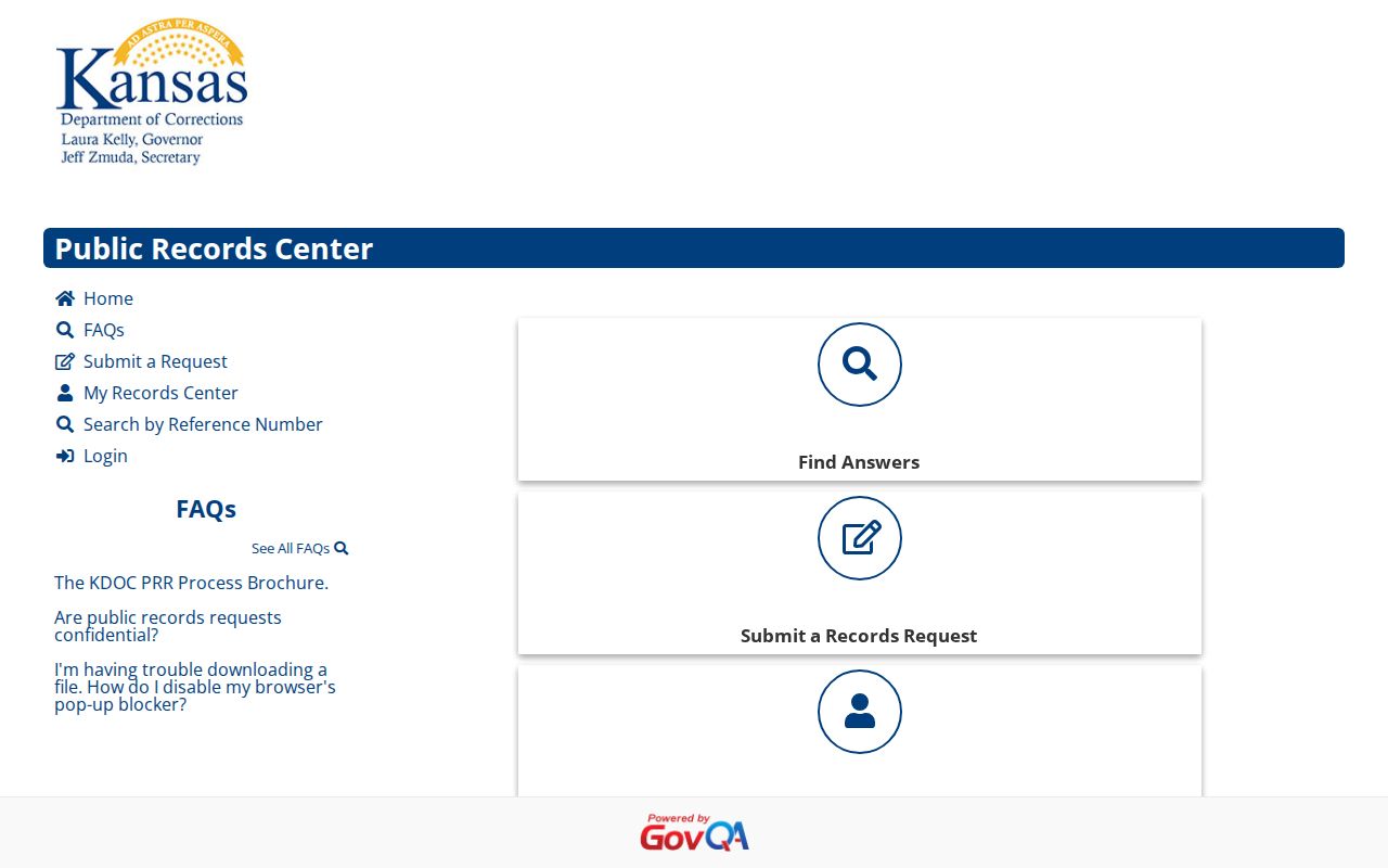 Kansas Department of Corrections public records request portal